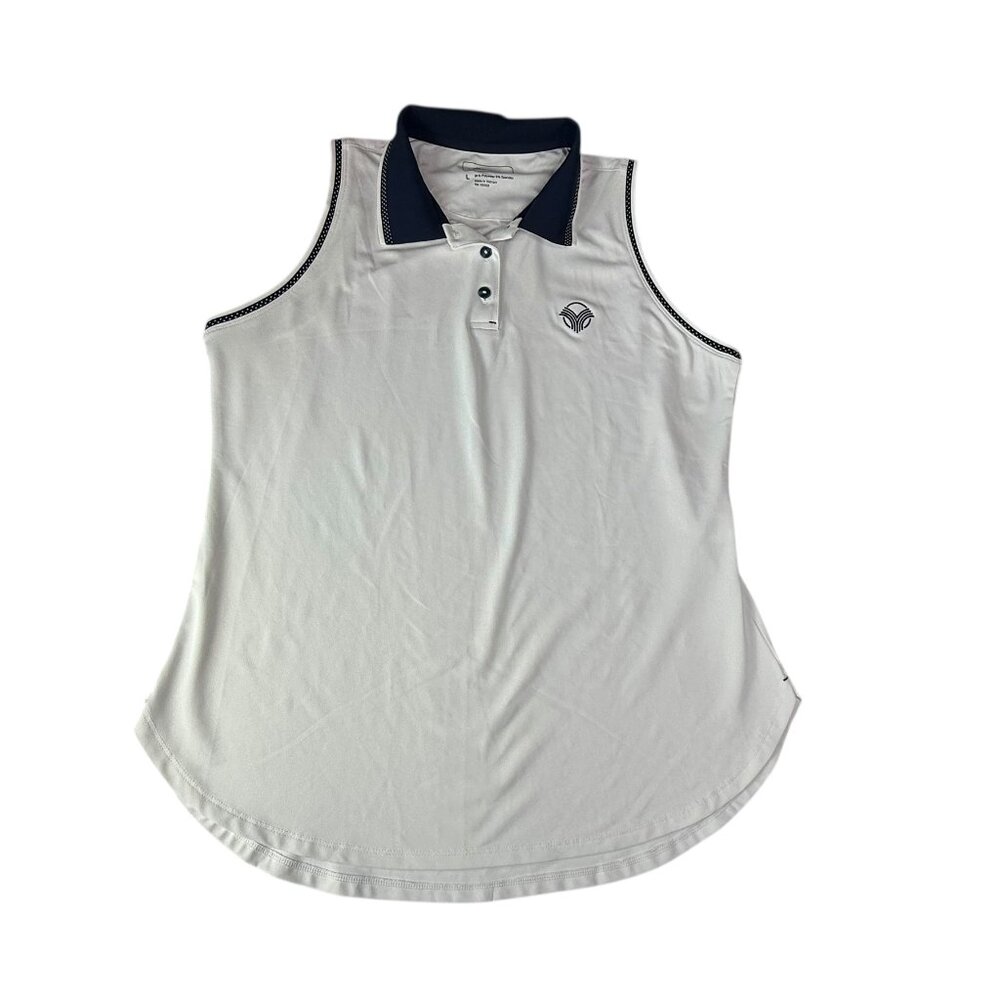 Peter Millar Golf Tennis Polo Sleeveless, Tank, Collared. White Blue 3-Button L